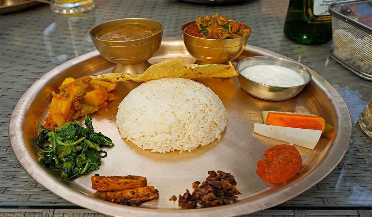 traditional nepali thali set in the restaurant